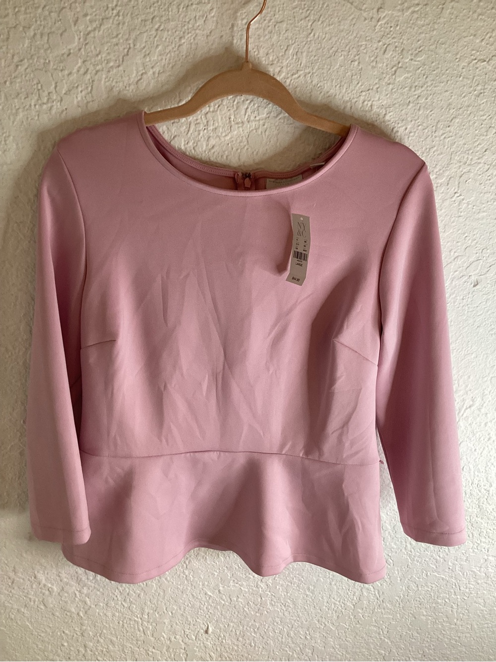 NWT New York Company Pink Peplum Top Blouse Large Chic Stretch Elegant Work